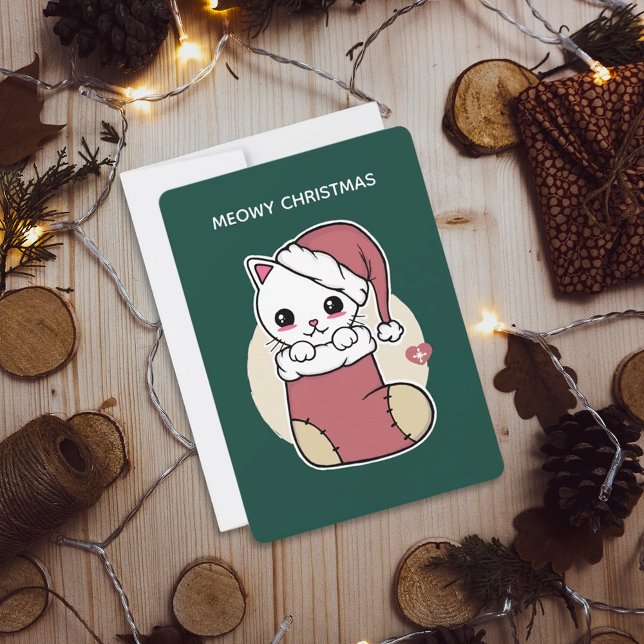 Meowy Christmas Kawaii Cat Christmas Holiday Card (Creator Uploaded)