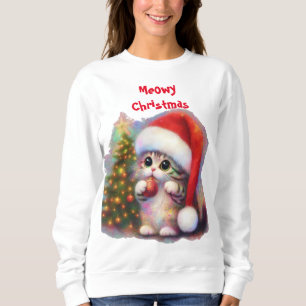 Meowy Christmas Kitten Kitty Cat w/Ornament & Tree Sweatshirt