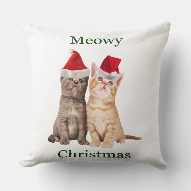 Meowy Christmas Kitten Square Pillow (Front)