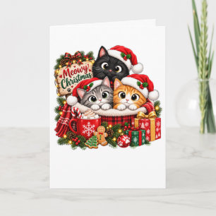 Meowy Christmas Kittens Santa Hats Cute Cats Holiday Card