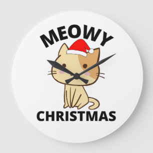 Meowy Christmas Large Clock