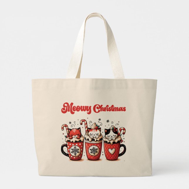 meowy christmas large tote bag (Back)