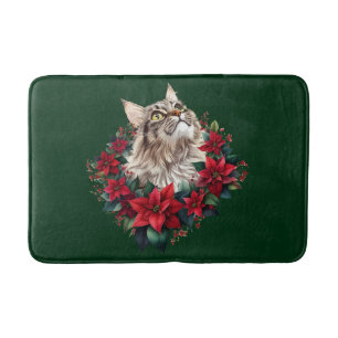 Meowy Christmas Maine Coon Cat  Bath Mat