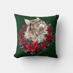 Meowy Christmas Maine Coon Cat  Cushion