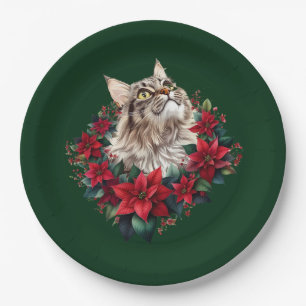 Meowy Christmas Maine Coon Cat  Paper Plate