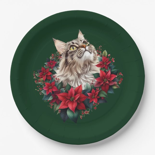 Meowy Christmas Maine Coon Cat  Paper Plate (Front)