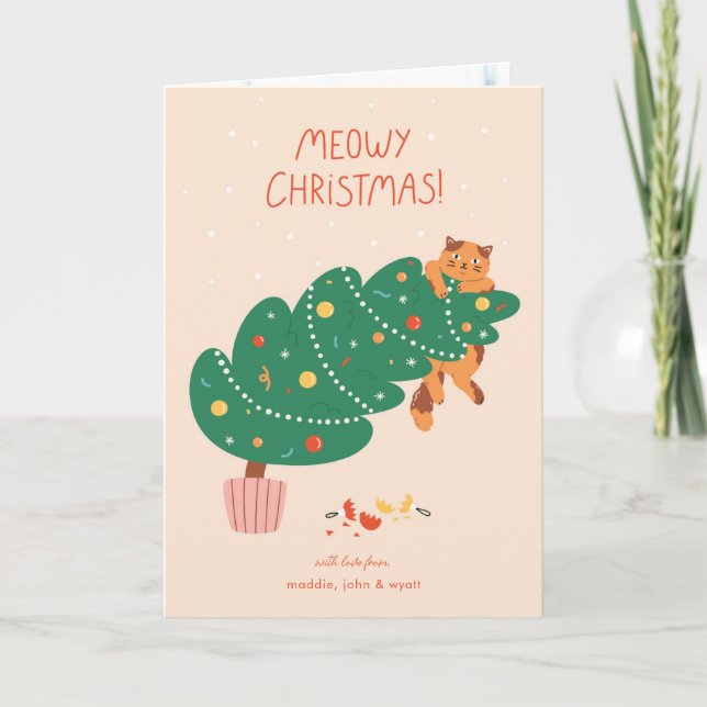 Meowy Christmas - Mischievous Feline Fun Holiday Card (Front)