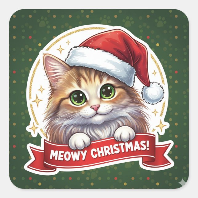 Meowy Christmas Peekaboo Cat Sticker – for kids  (Front)