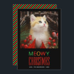 Meowy Christmas Pet Cat Photo Animal Lovers Cute Holiday Card<br><div class="desc">A photo Christmas card for cat lovers. It has in the upper part a placeholder photo of a cute ginger kitten among red and green Christmas decorations. In the lower part there is the text: "Meowy Christmas" in big caps, and the name the family and the year in smaller white...</div>