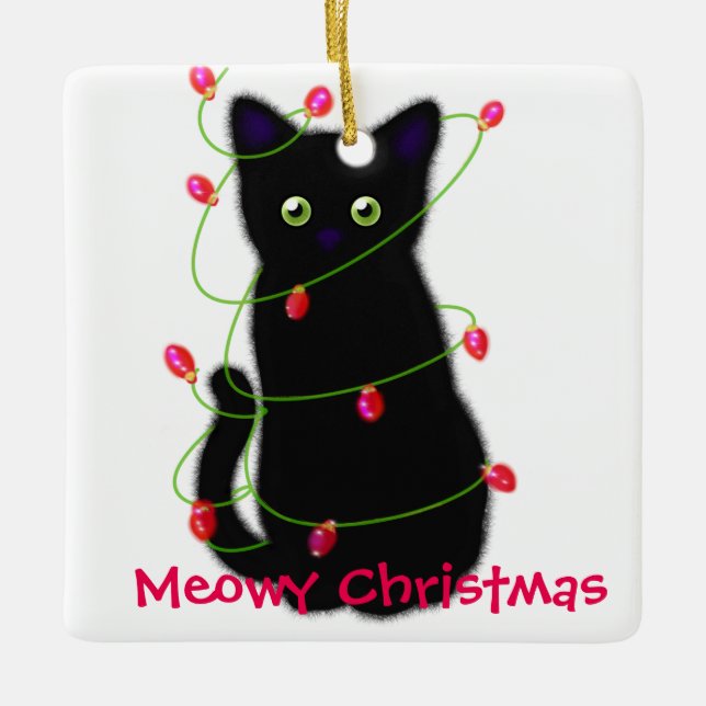 Meowy Christmas | pet gift Ceramic Ornament (Front)
