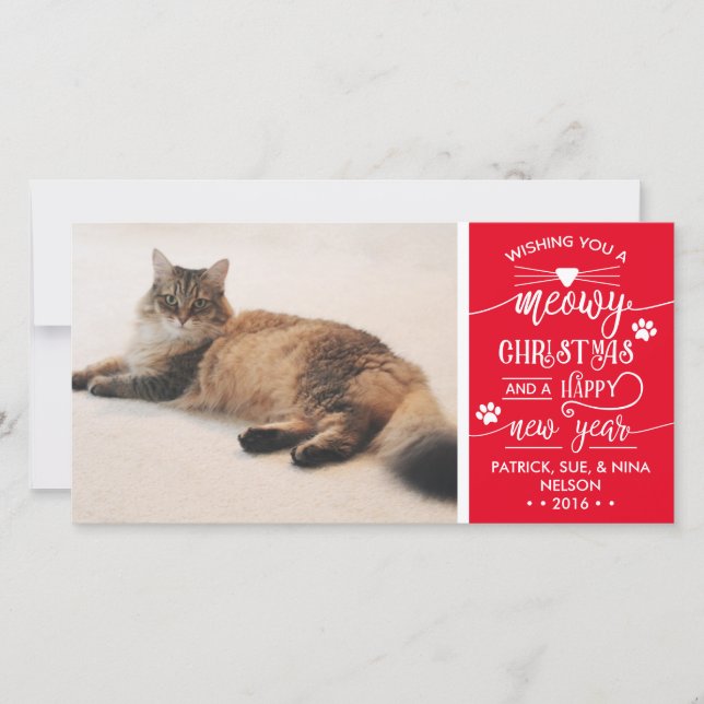 Meowy Christmas Photo Card, Cat, EDITABLE COLOR Holiday Card (Front)