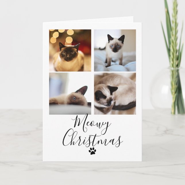 Meowy Christmas Photo Collage Cat Christmas Card (Front)