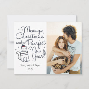 Meowy Christmas & Purrfect New Year Cat Christmas  Holiday Card