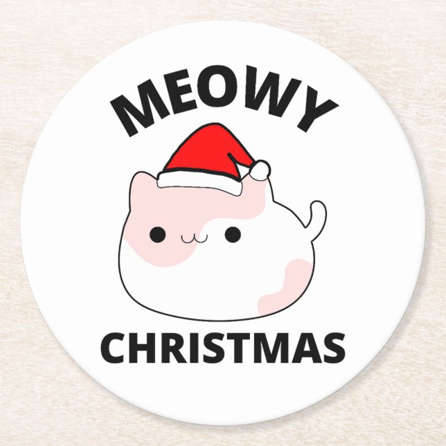 Meowy Christmas     Round Paper Coaster (Front)
