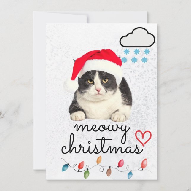 Meowy Christmas Santa Cat Holiday Card (Front)