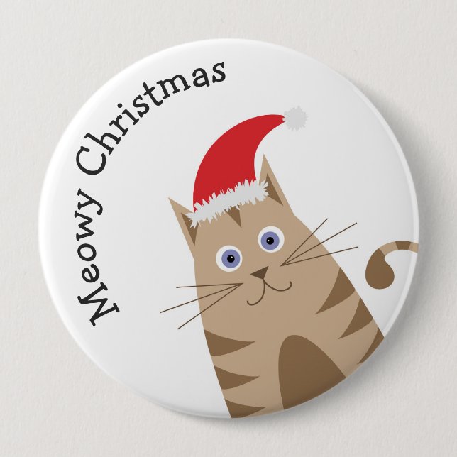 Meowy Christmas santa hat cat cute cartoon 10 Cm Round Badge (Front)
