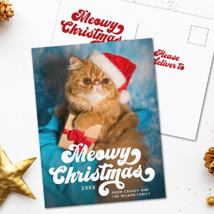 Meowy Christmas Simple Fun Modern Photo Holiday Postcard