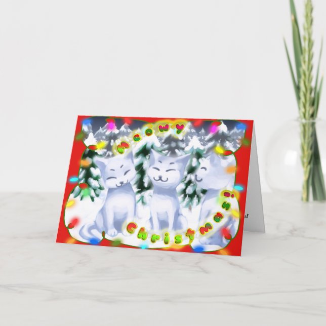Meowy Christmas! - Snow kittens card with border (Front)