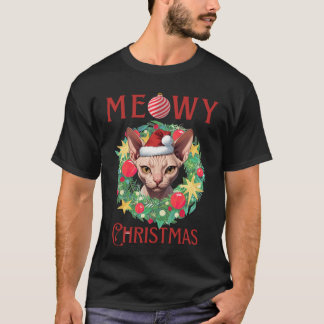 Meowy Christmas Sphynx Cat Design T-Shirt