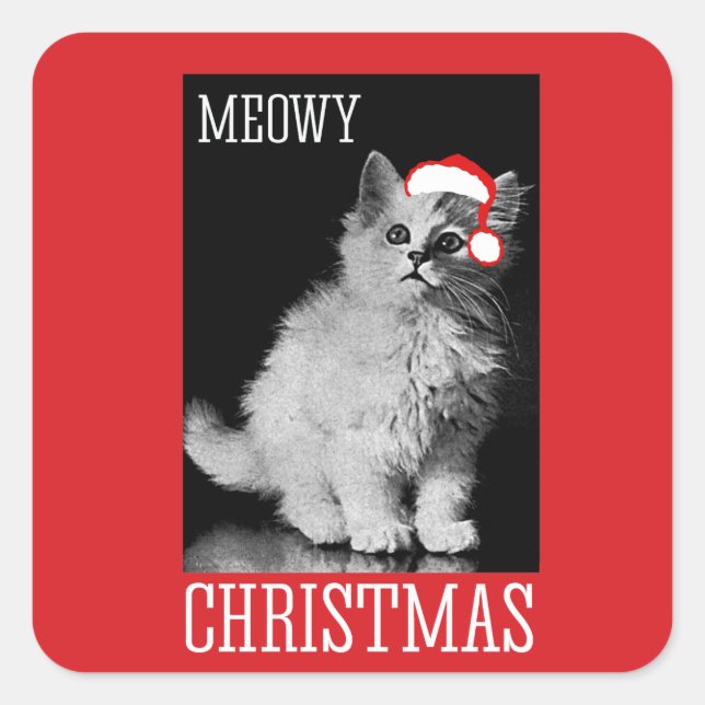 Meowy Christmas Square Sticker (Front)