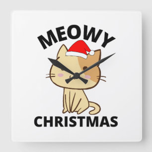 Meowy Christmas Square Wall Clock