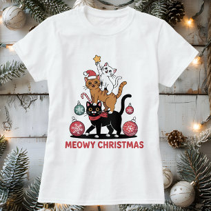 Meowy Christmas Stacked Cats Lover T-Shirt