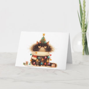 Meowy Christmas Tangled Cat Lights Greeting Card