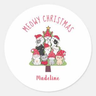 Meowy Christmas Tree Cats Classic Round Sticker