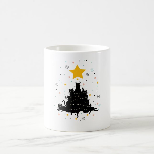 Meowy Christmas tree , funny cat christmas tree Coffee Mug (Center)