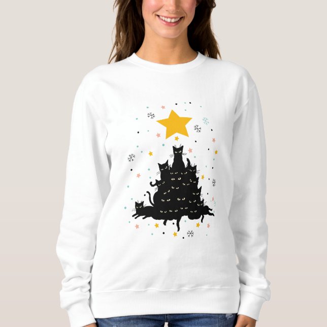 Meowy Christmas tree , funny cat christmas tree Sweatshirt (Front)