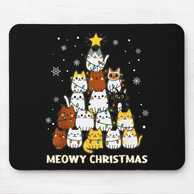 Meowy Christmas Tree Merry Catmas Cat Lover For Me Mouse Pad (Front)