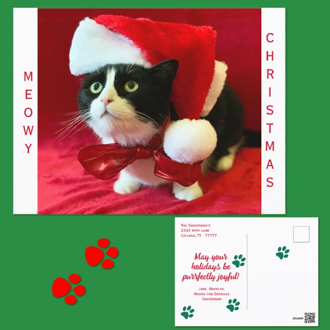 Meowy Christmas Tuxedo Cat  Holiday Postcard (Creator Uploaded)
