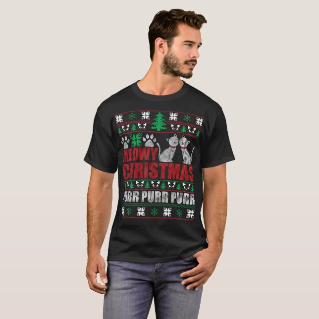 Meowy Christmas Ugly Christmas Sweater Funny Cat (Front Full)