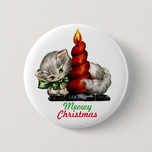 "Meowy Christmas" Vintage Kitten Button