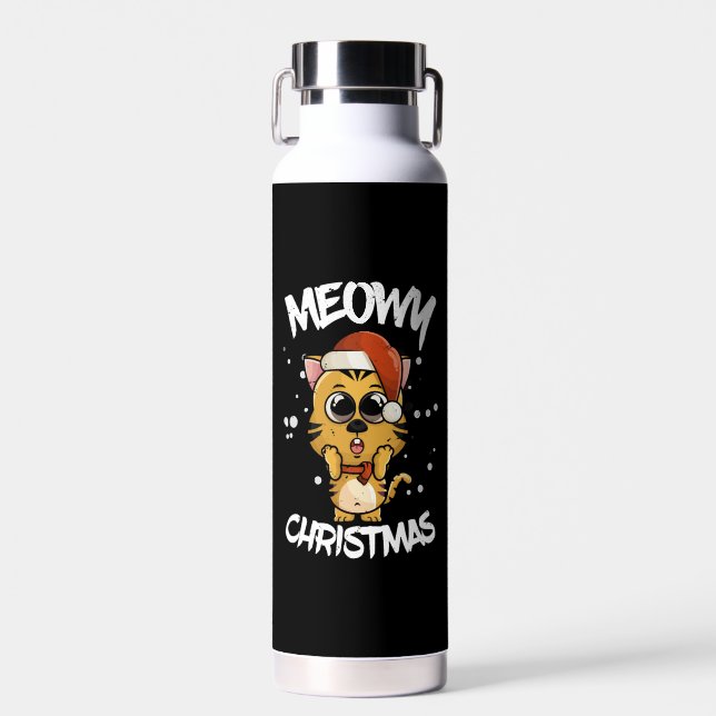 meowy christmas water bottle (Front)
