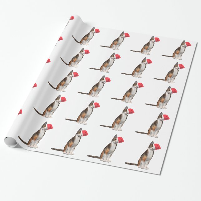 Meowy Christmas with a playful cat in a hat Wrapping Paper (Unrolled)