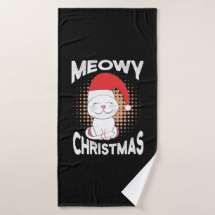 Meowy Christmas with christmas cat Bath Towel