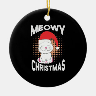 Meowy Christmas with christmas cat Ceramic Tree Decoration