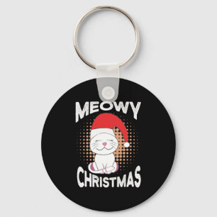 Meowy Christmas with christmas cat Key Ring