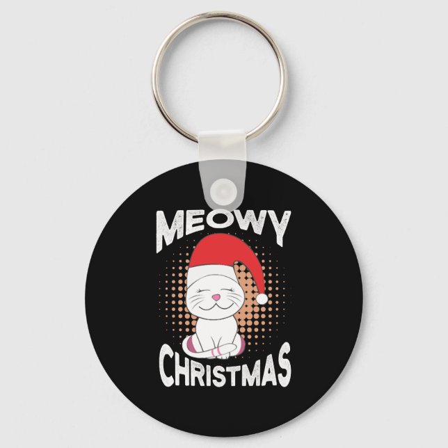 Meowy Christmas with christmas cat Key Ring (Front)