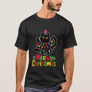 Meowy Christmas Xmas Lights Black Cat Funny Men Wo T-Shirt