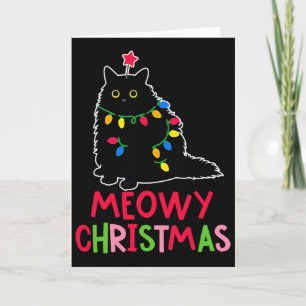 Meowy Christmas Xmas Lights Black Cat Pajamas Fami Card