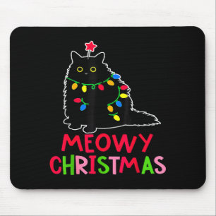 Meowy Christmas Xmas Lights Black Cat Pajamas Fami Mouse Pad