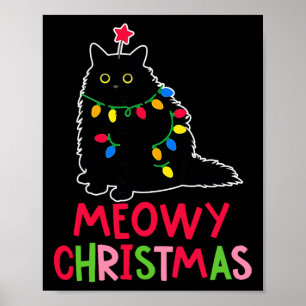 Meowy Christmas Xmas Lights Black Cat Pajamas Fami Poster