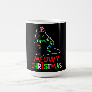Meowy Christmas Xmas Lights Black Cat Pajamas Magic Mug