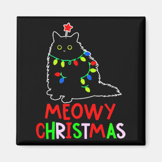 Meowy Christmas Xmas Lights Black Cat Pajamas Magnet