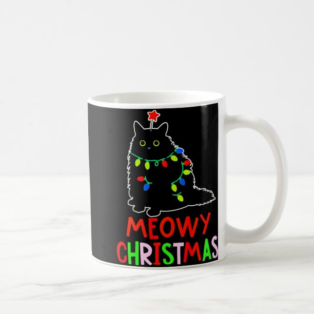 Meowy Christmas Xmas Lights Black Cat Pajamas Todd Coffee Mug (Right)