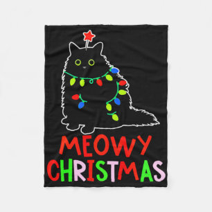 Meowy Christmas Xmas Lights Black Cat Pajamas Todd Fleece Blanket