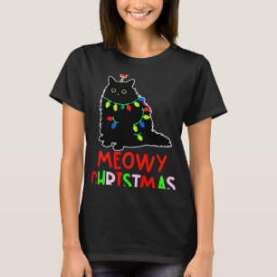 Meowy Christmas Xmas Lights Black Cat Pajamas Todd T-Shirt
