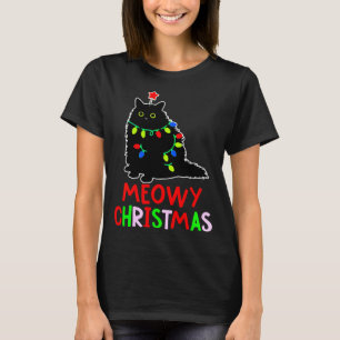 Meowy Christmas Xmas Lights Black Cat Pajamas Todd T-Shirt
